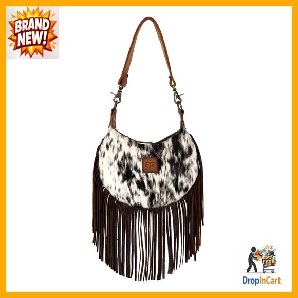 Genuine Leather Hobo Handbag Western Fringe Top Handle Removable Strap